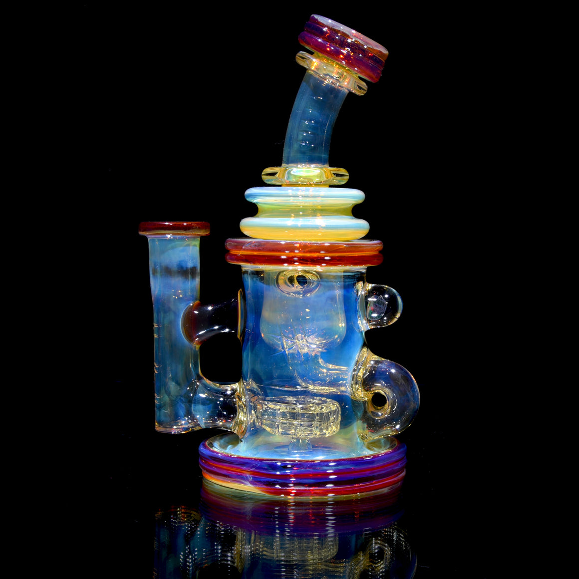 Fumed & Carved Klein Recycler w/ Gridded Perc - Amber Purple - 14mm Female