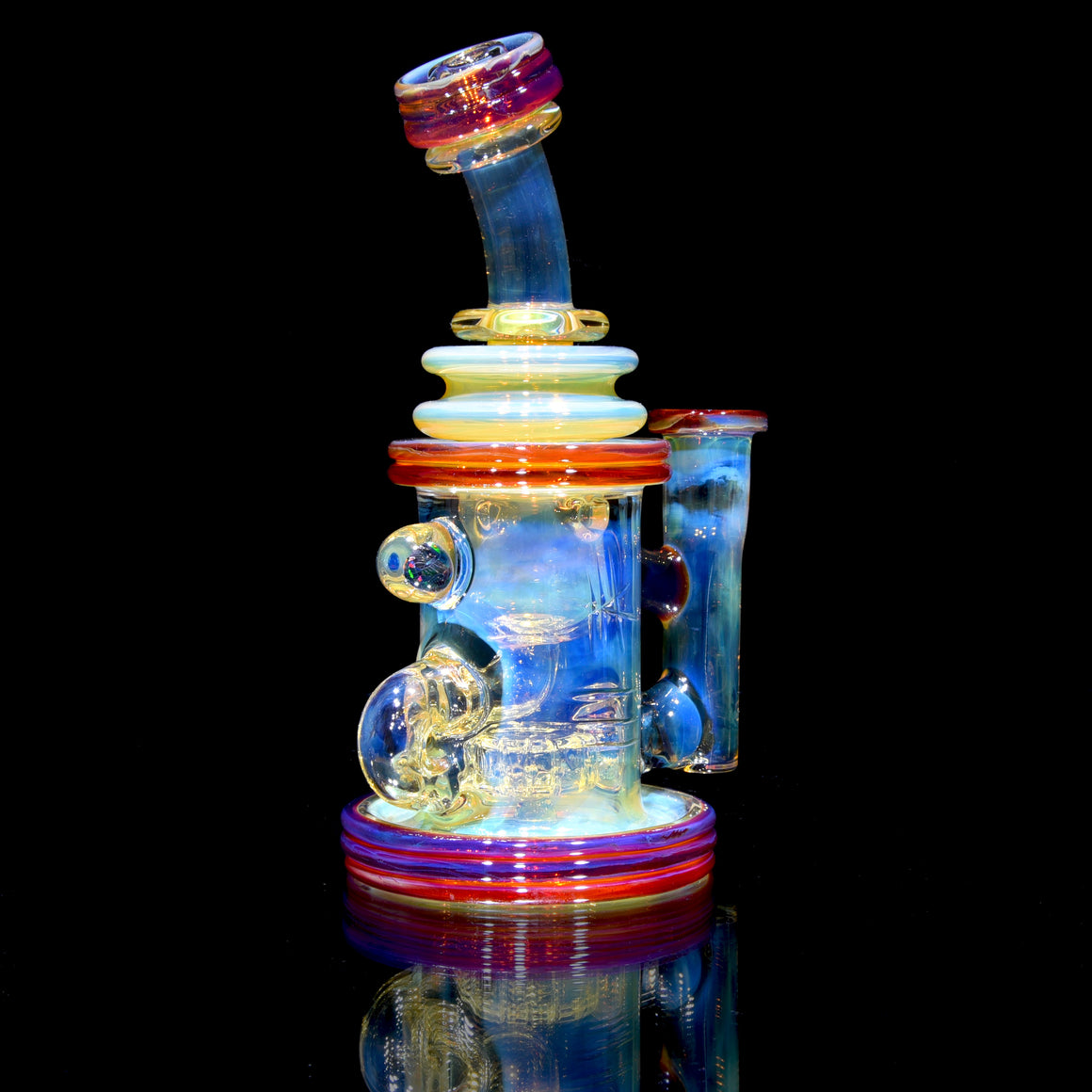 Fumed & Carved Klein Recycler w/ Gridded Perc - Amber Purple - 14mm Female