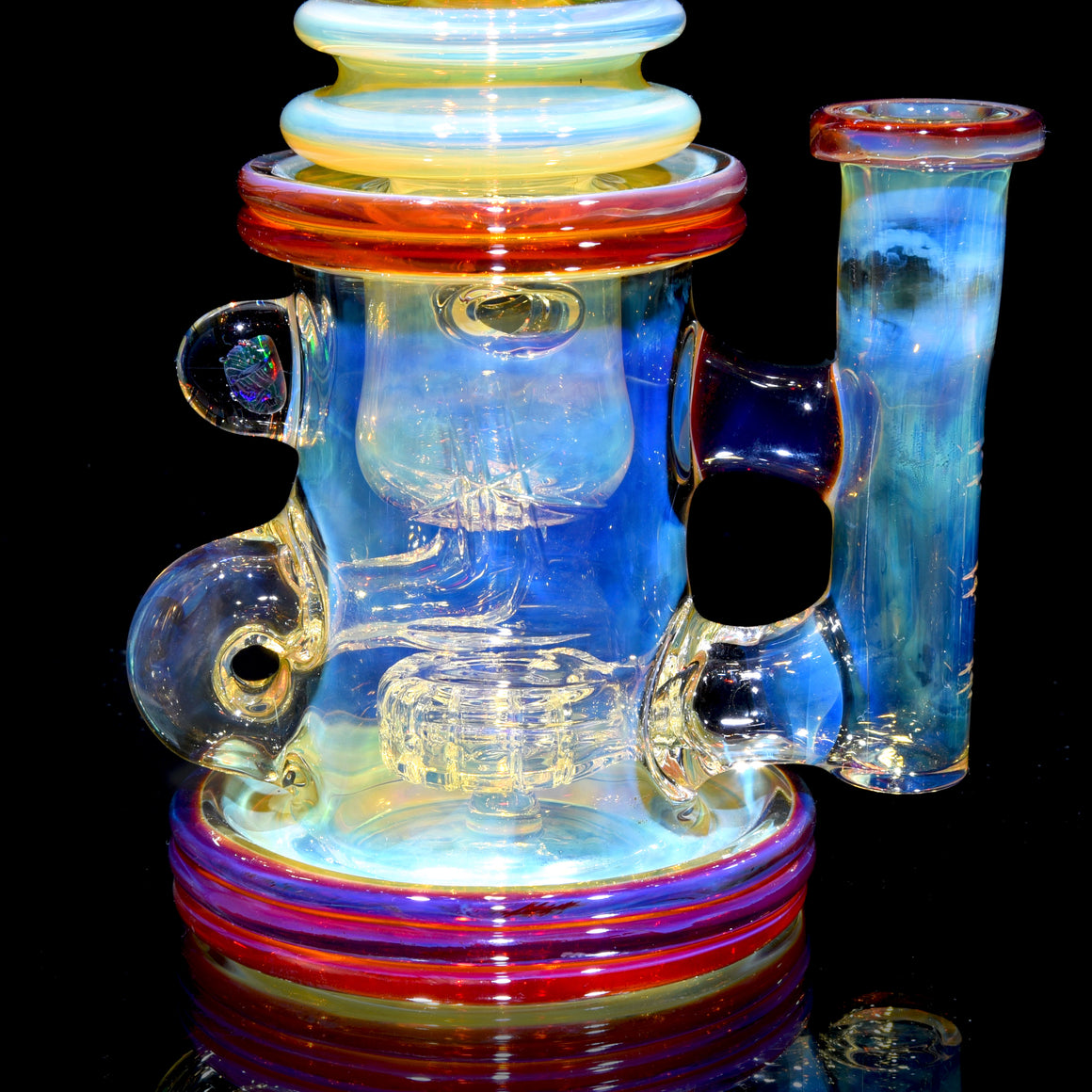 Fumed & Carved Klein Recycler w/ Gridded Perc - Amber Purple - 14mm Female