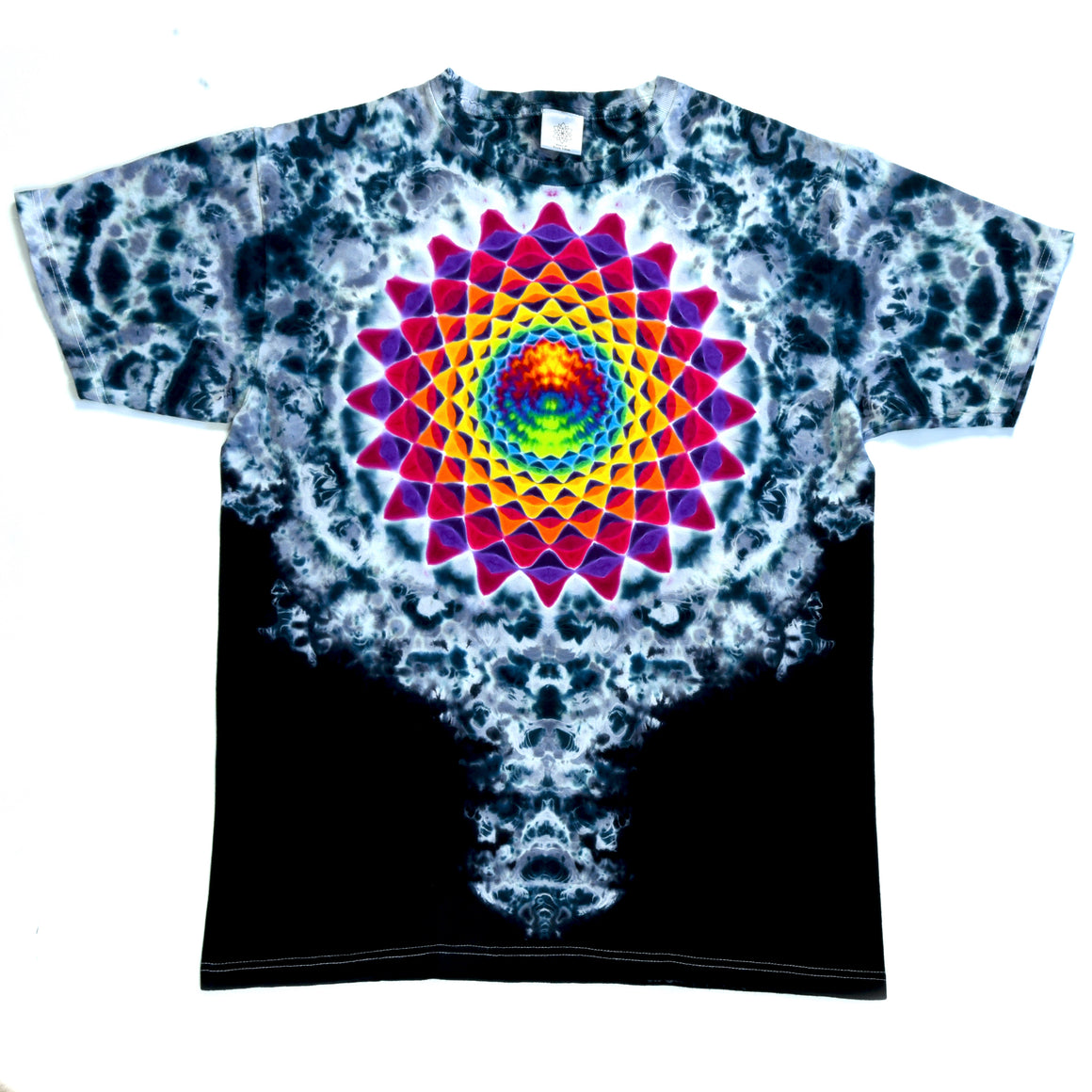 Medium - Short-sleeve Tie Dye T-Shirt - Black & White Mandala Fade Combo